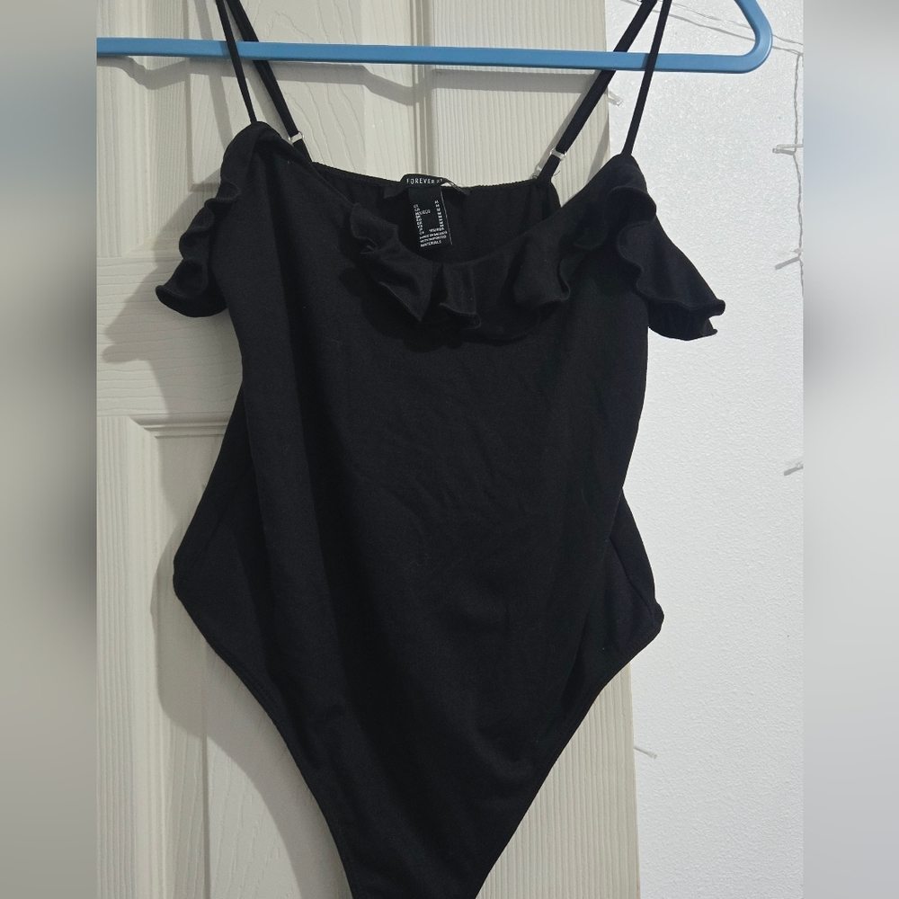 Black Ruffled Bodysuit